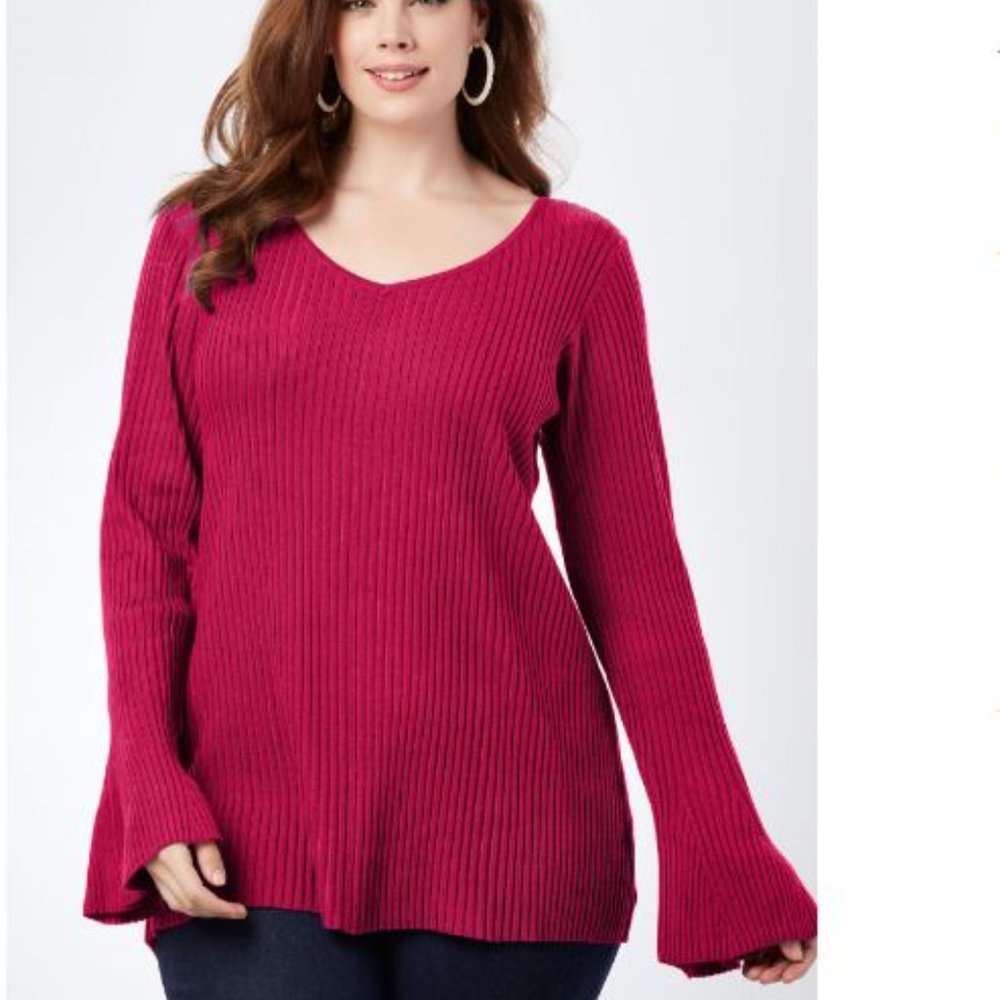 Roaman's NEW Pink Fit & Flare Feminine Sweater